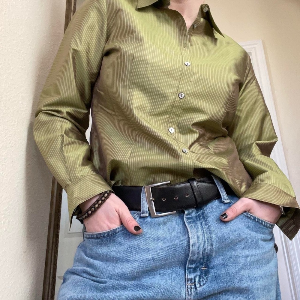 Worthington Petite Sage Striped Blouse